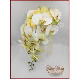 Pasztell Sárga Rózsás Menyasszonyi Örök Csokor Zöld Orchideával és Hortenziával kitűzővel 