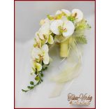 Pasztell Sárga Rózsás Menyasszonyi Örök Csokor Zöld Orchideával és Hortenziával kitűzővel 