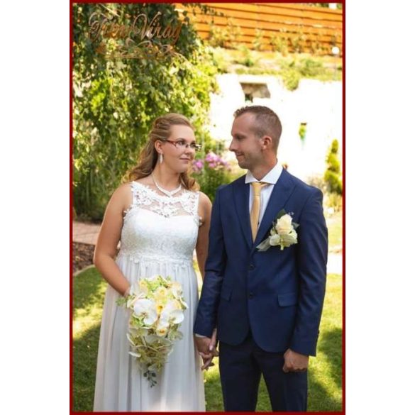 Pasztell Sárga Rózsás Menyasszonyi Örök Csokor Zöld Orchideával és Hortenziával kitűzővel 