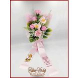 Rózsaszín rózsák- rózsaszín orchideás szappan-virág csokor + ballagó szalaggal 