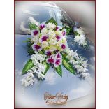 Lila-Fehér Orchideás-Rózsás, zöld Hortenziás autódísz 