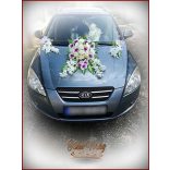 Lila-Fehér Orchideás-Rózsás, zöld Hortenziás autódísz 