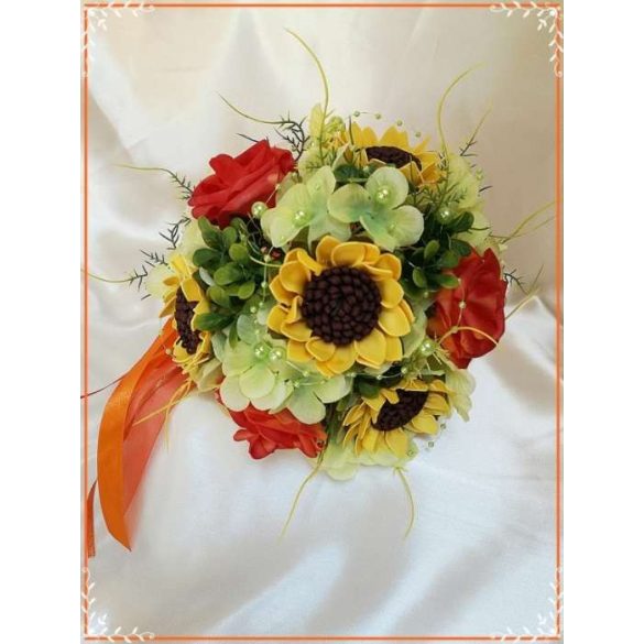 Napraforgós-rózsás-hortenziás örök-csokor 7 virágos 