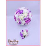 Lila fehér örökcsokor kitűzővel 