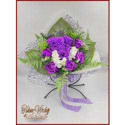 Kutyus illatos szappan-virág csokorba kötve lila színű 