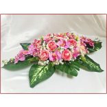 Pink-barack orchideás-rózsás asztaldísz 