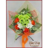 Kutyus illatos szappan-virág csokorba kötve zöld-narancssárga 