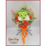 Kutyus illatos szappan-virág csokorba kötve zöld-narancssárga 