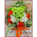 Kutyus illatos szappan-virág csokorba kötve zöld-narancssárga 