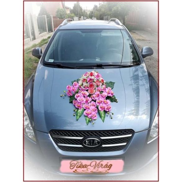 Pink-barack orchideás-rózsás autódísz 