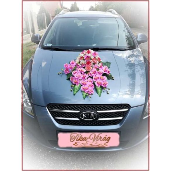 Pink-barack orchideás-rózsás autódísz 