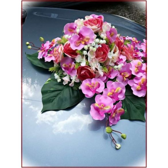 Pink-barack orchideás-rózsás autódísz 