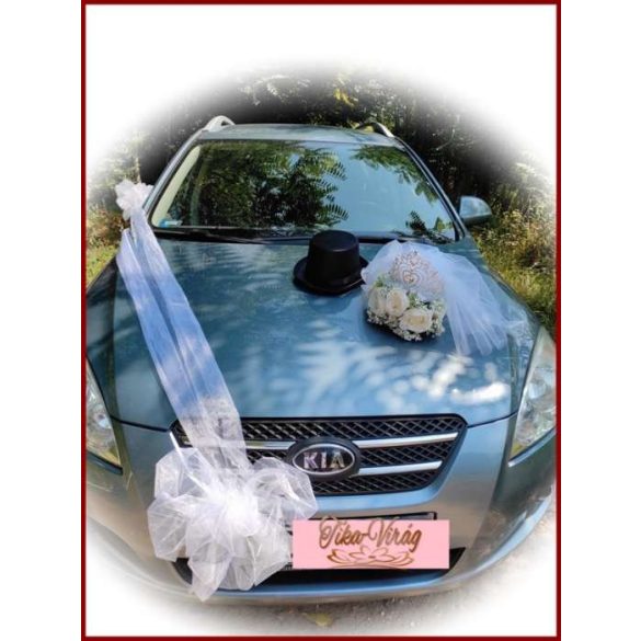 Szívek királynője Autódísz. Koronával és Fekete Cilinderrel díszített autódísz 