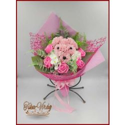   Kutyus illatos szappan-virág csokorba kötve rózsaszín színű 