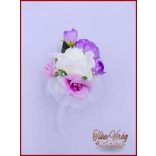 Lila-fehér kitűző, bokréta 