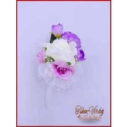 Lila-fehér kitűző, bokréta 