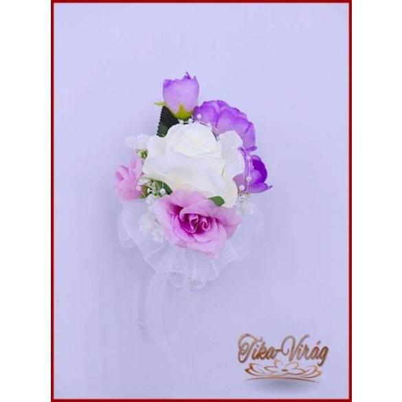 Lila-fehér kitűző, bokréta 