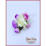 Lila-fehér kitűző, bokréta 