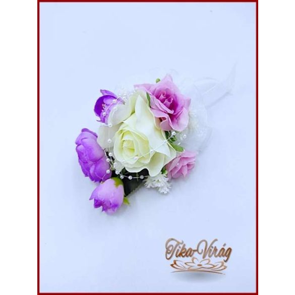 Lila-fehér kitűző, bokréta 