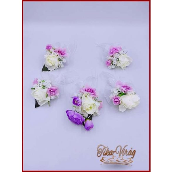 Lila-fehér kitűző, bokréta 