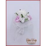 Lila-fehér kitűző, bokréta 