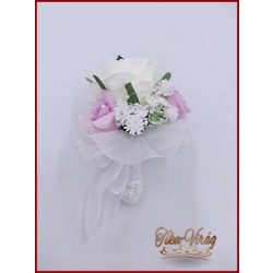 Lila-fehér kitűző, bokréta 