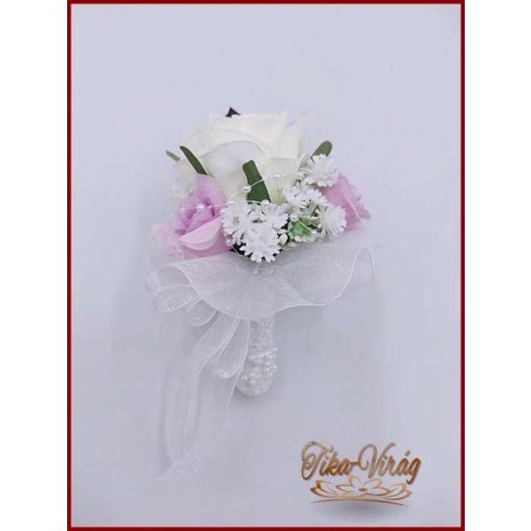 Lila-fehér kitűző, bokréta 