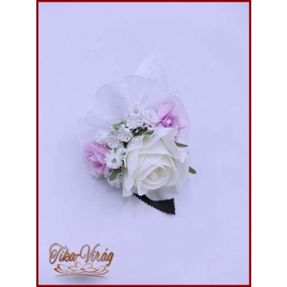 Lila-fehér kitűző, bokréta 