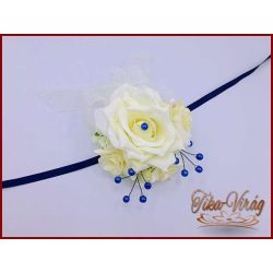 EKRÜ RÓZSÁS-KÉK DÍSZÍTÉSŰ csuklódísz 