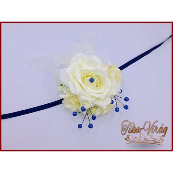 EKRÜ RÓZSÁS-KÉK DÍSZÍTÉSŰ csuklódísz 