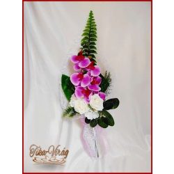   Lila orchideás - fehér rózsás örök szülőköszöntő csokor 