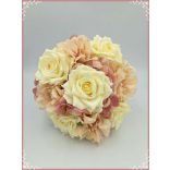 Ekrü-rózsás-mályva azáleás, hortenziás örök-csokor 