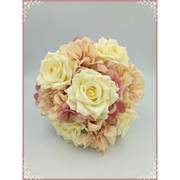 Ekrü-rózsás-mályva azáleás, hortenziás örök-csokor 