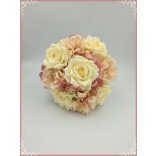 Ekrü-rózsás-mályva azáleás, hortenziás örök-csokor 