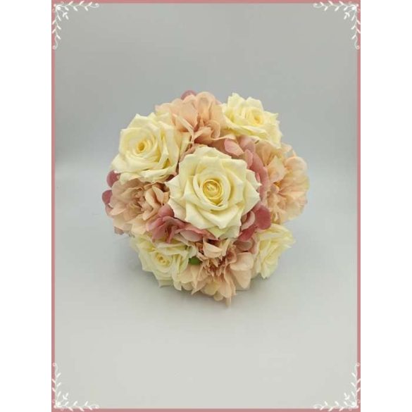 Ekrü-rózsás-mályva azáleás, hortenziás örök-csokor 