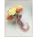 Ekrü-rózsás-mályva azáleás, hortenziás örök-csokor 