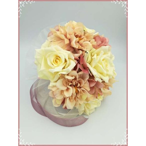 Ekrü-rózsás-mályva azáleás, hortenziás örök-csokor 