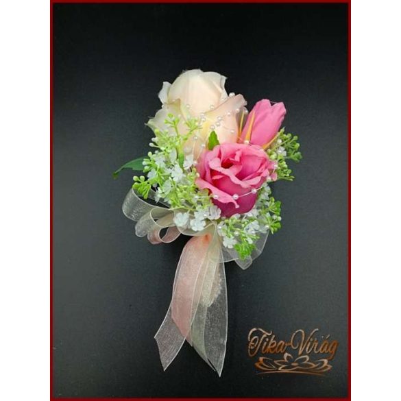 Púder-rózsaszín kitűző, bokréta 