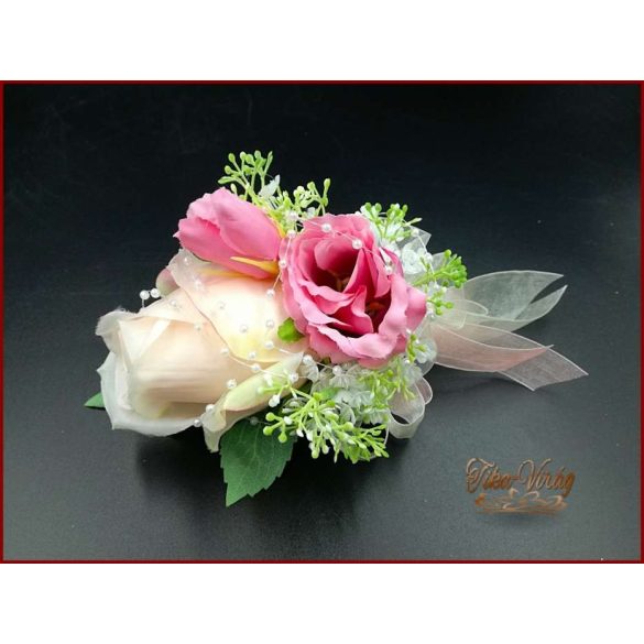 Púder-rózsaszín kitűző, bokréta 