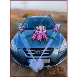 Lila orchideás- fehér rózsás örök autódísz 