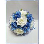 Tört-fehér rózsás- kék azáleás örök-csokor 