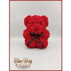 Piros rózsa-maci 25cm 