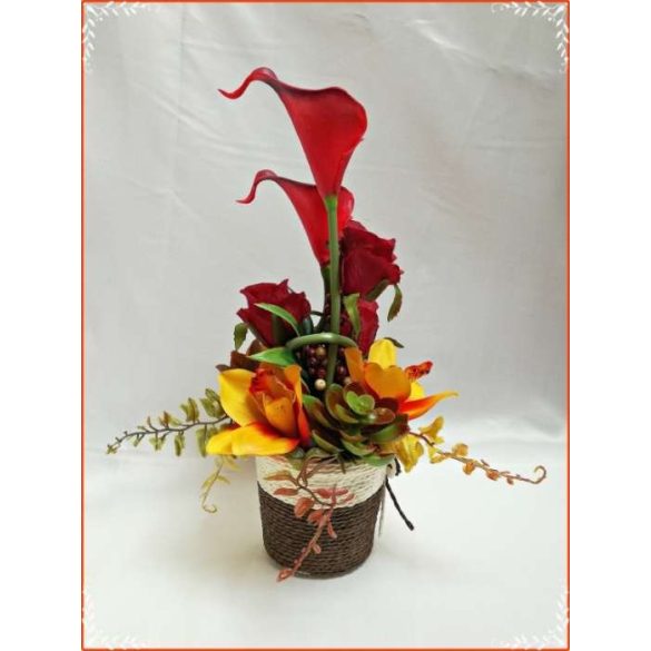 Őszi-árnyalatú ikebana, asztaldísz összeállítás 