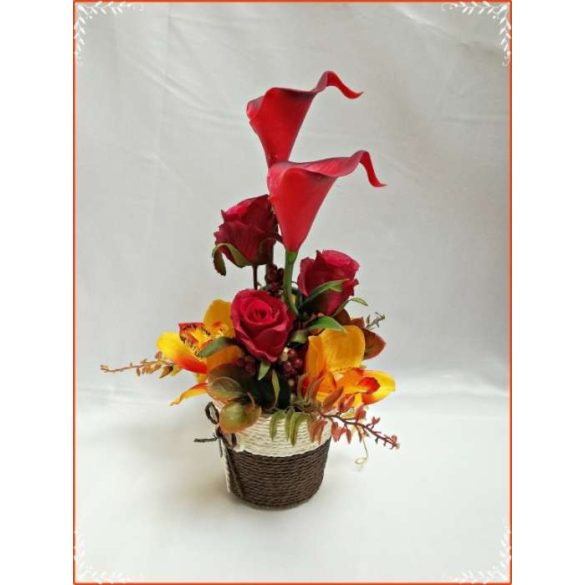 Őszi-árnyalatú ikebana, asztaldísz összeállítás 