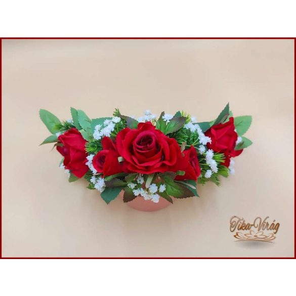 Piros rózsás koszorú, fejdísz 