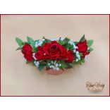 Piros rózsás koszorú, fejdísz 