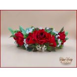 Piros rózsás koszorú, fejdísz 