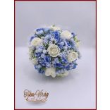 5 szál fehér rózsa - kék díszítéssel örök-csokor 