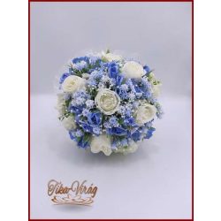 5 szál fehér rózsa - kék díszítéssel örök-csokor 