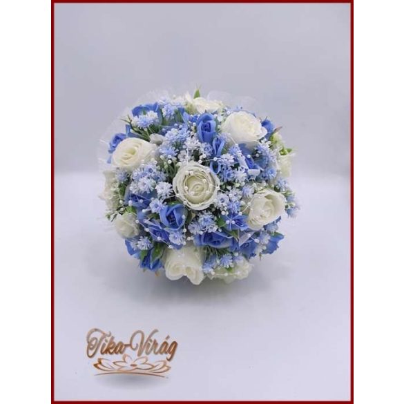 5 szál fehér rózsa - kék díszítéssel örök-csokor 